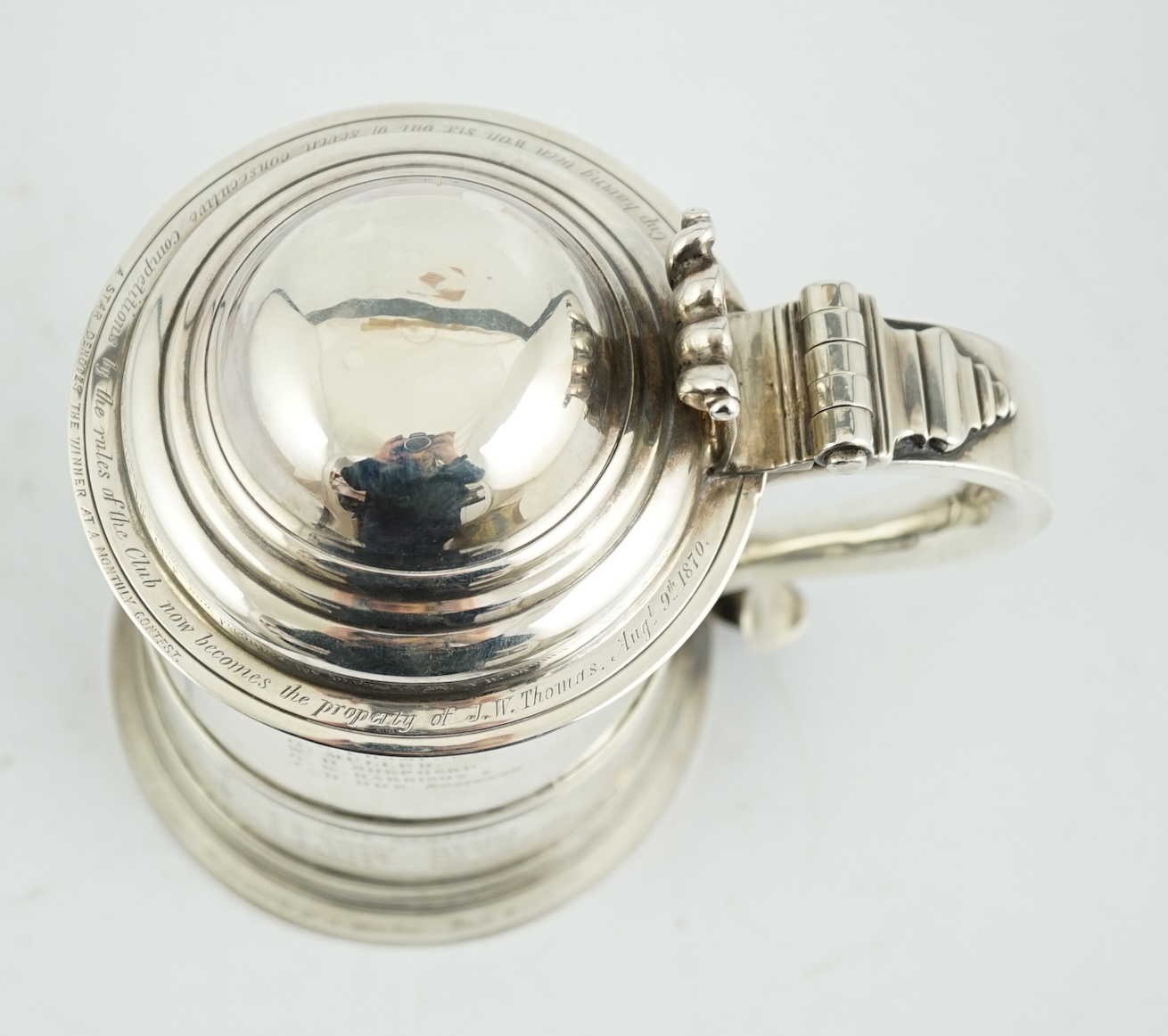 A George II silver tankard with domed cover, by Richard Bayley?